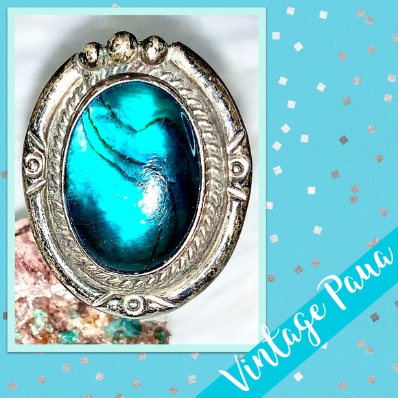 Vintage Native American Paua Sterling Silver Ring (Turquoise Blue/Aqua shell) - Picture 3 of 11